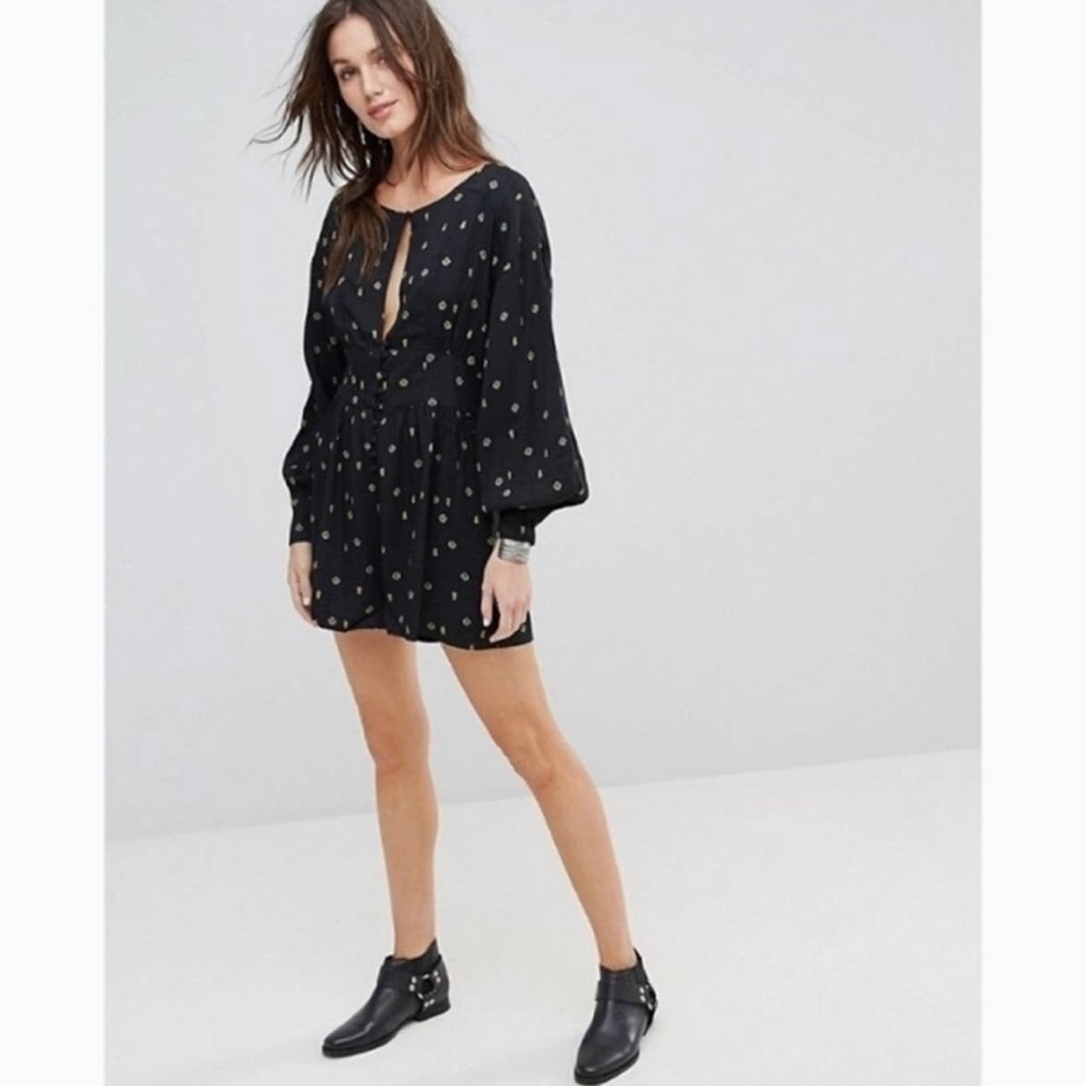 Free People Women’s Love Grows Floral Print Romper Size S Puff Sleeves